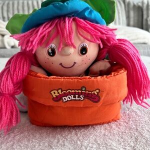 Vintage 1987 Blooming doll hand puppet  Orange Flower Pot Cap Toy 14” Soft Plush